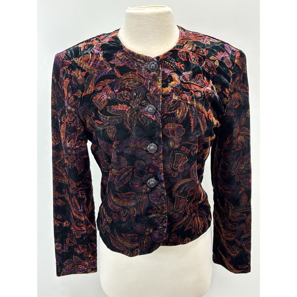 Vtg Norton Mcnaughton Velvet Floral Jacket Sz 8 Women's Black Dark Whimsigoth US